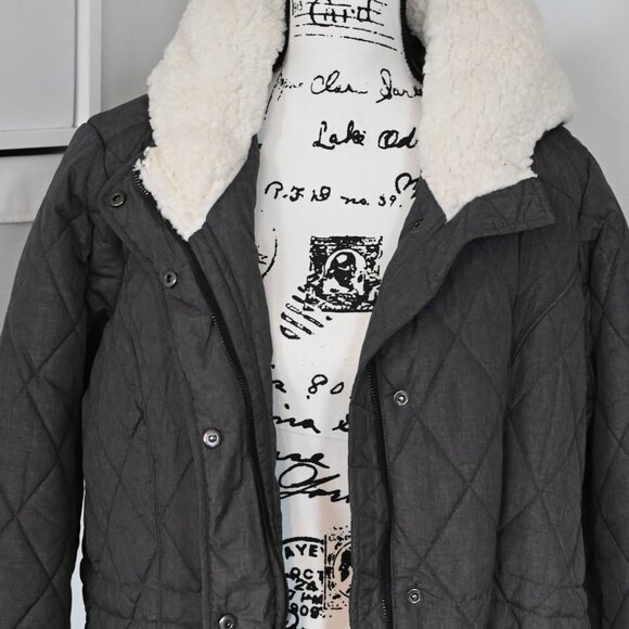 Steve Madden Quilted Charcoal Sz 1X Mid-Length Women’s Winter Puffer Parka Coat - Picture 4 of 11